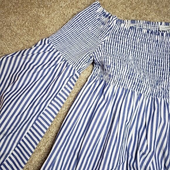 Zara Off Shoulder Striped Summer Bell Sleeve Dress - Picture 10 of 14